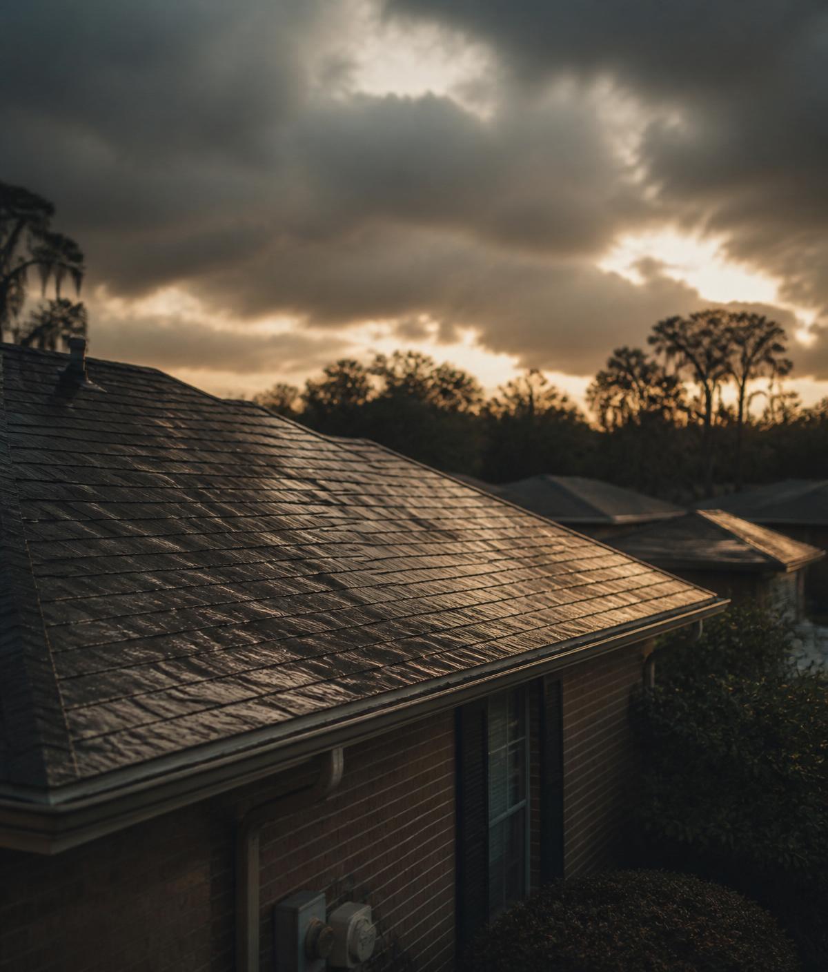 Louisiana rooftop at dusk after a storm